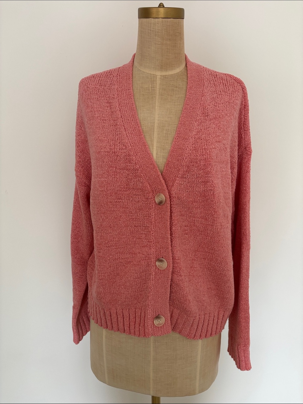 LOFT Dusty Rose Button-Front V-Neck Cardigan
